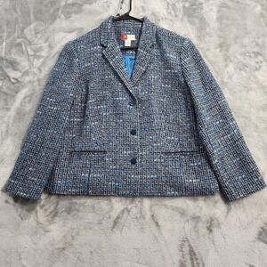 Vintage JM Collection Blazer Womens 18 Blue Tweed Jacket Lined Office Preppy